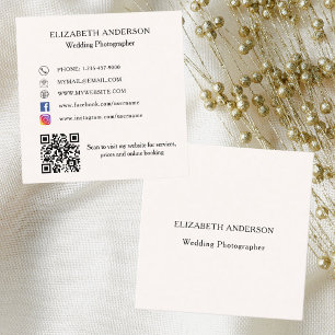 Beige cream QR code social media Square Business Card