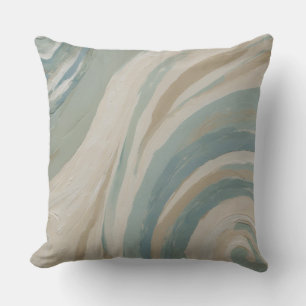 Beige Cream Teal Blue Green Waves Cushion