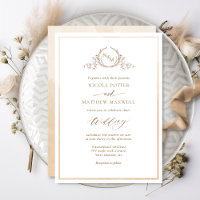 Beige Cream Watercolor Elegant Monogram Wedding