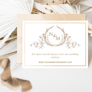 Beige Cream Watercolor Monogram Wedding Website Enclosure Card