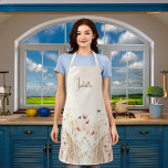 Beige cream watercolor wildflowers pink boho apron<br><div class="desc">A boho style apron. A beige,  cream coloured background. Decorated with watercolored pink wildflowers and bees. Personalise and add your name.</div>