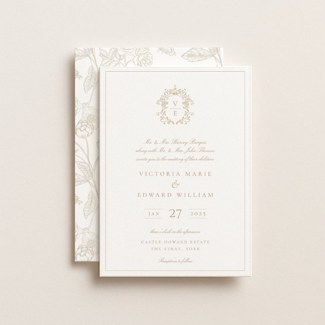Beige Crest Monogram Wedding Invitation (Creator Uploaded)