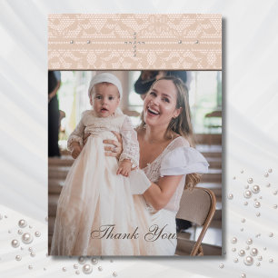Beige Cross Christian Baptism Photo Thank You Card