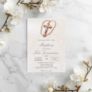 Beige Crucifix baptism Invitation