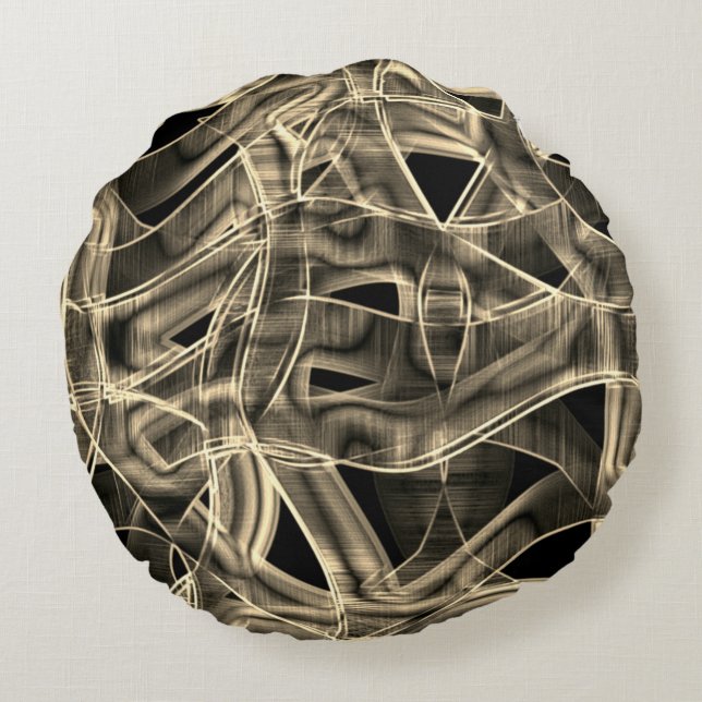 Beige curved ribbons, contrasted relief lines round cushion (Back)