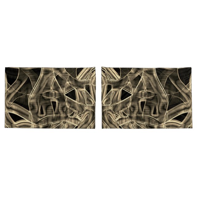 Beige curved ribbons, contrasting by embossed line pillowcase (Back-Set)