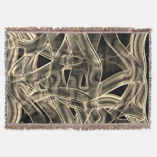 Beige curved ribbons, contrasting by embossed line throw blanket (Front)