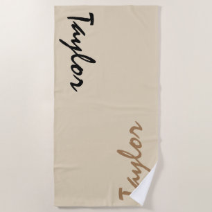 Beige Custom Name Personalised Beach Towel