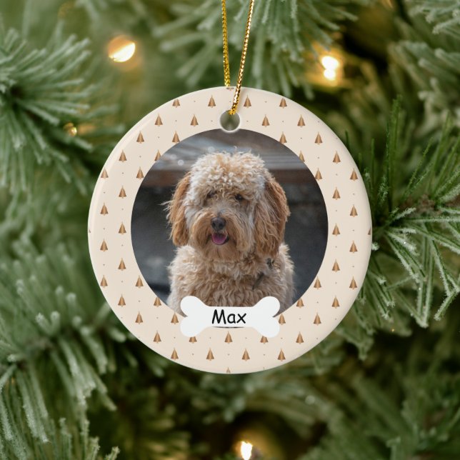 Beige Custom Pet Puppy Dog Photo Ceramic Ornament (Tree)