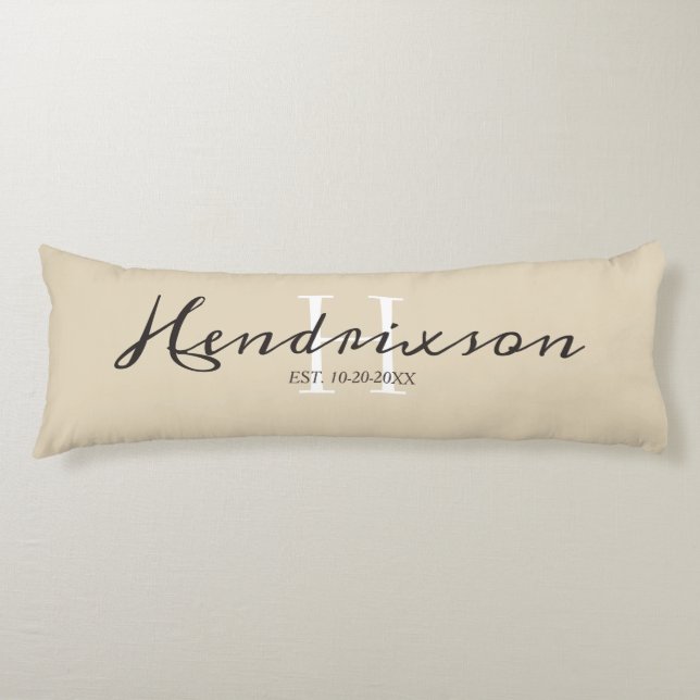 Beige Customised Monogram Name Elegant Body Cushion (Front)