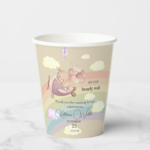 beige cute AIRPLANE BEAR pastel clouds rainbow Paper Cups