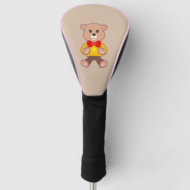 Beige Cute Bowtie Teddy Bear  Golf Head Cover (Front)