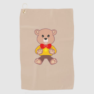 Beige Cute Bowtie Teddy Bear Golf Towel