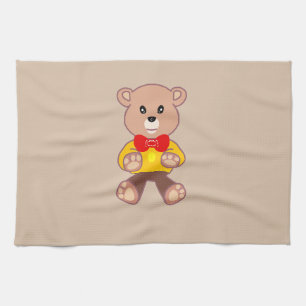 Beige Cute Bowtie Teddy Bear Tea Towel