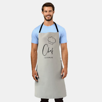 Beige cute hat and script personalised chef apron