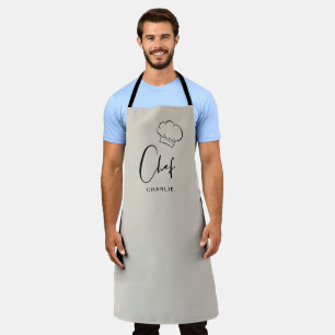 Beige cute hat and script personalized chef apron