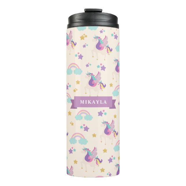 Beige | Cute Rainbow Unicorn Kids Thermal Tumbler (Front)