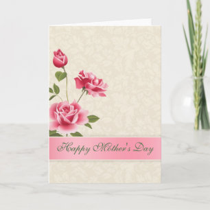 Beige Damask And Pink Roses-Mother's Day Card
