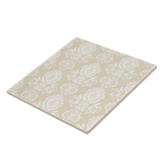 Beige. Damask Pattern. Ceramic Tile