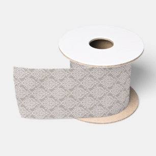 Beige damask style pattern satin ribbon