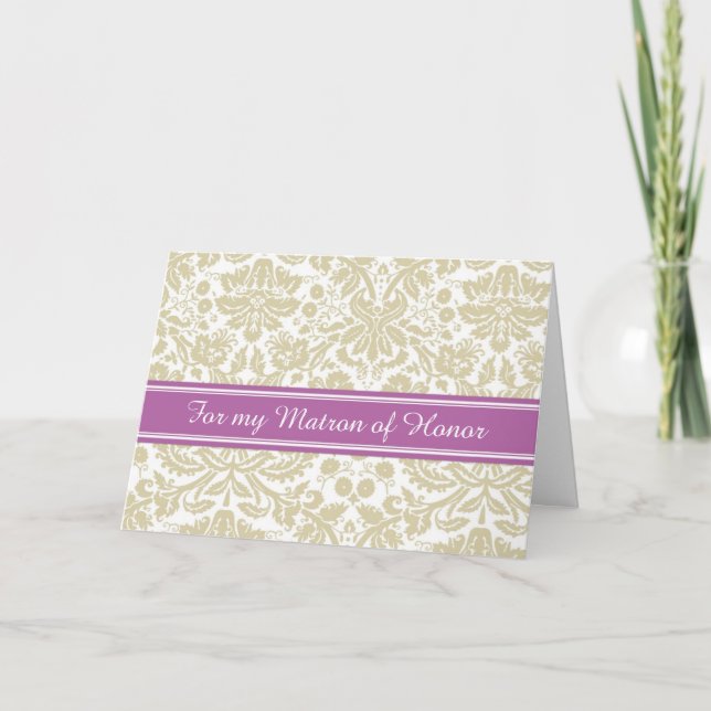 Beige Damask Thank You Matron of Honour Card (Front)