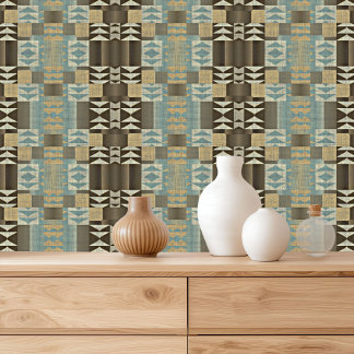 Beige Dark Brown Teal Seafoam Green Tribal Art Wallpaper