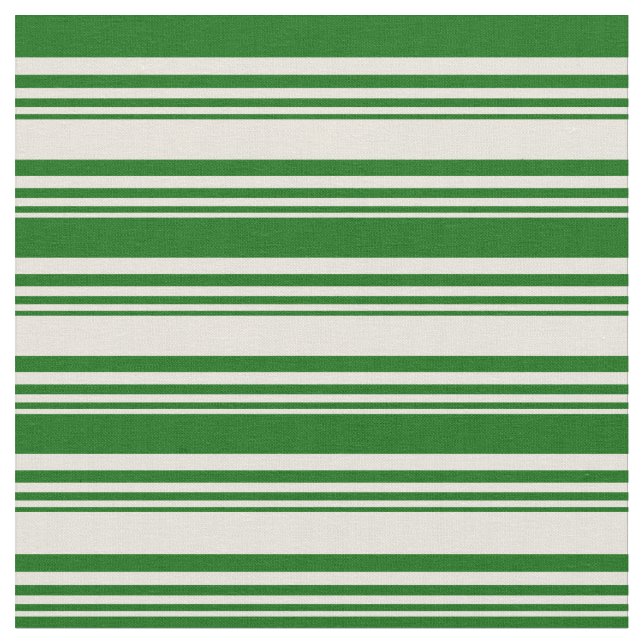 Beige & Dark Green Coloured Stripes Fabric (Close Up)