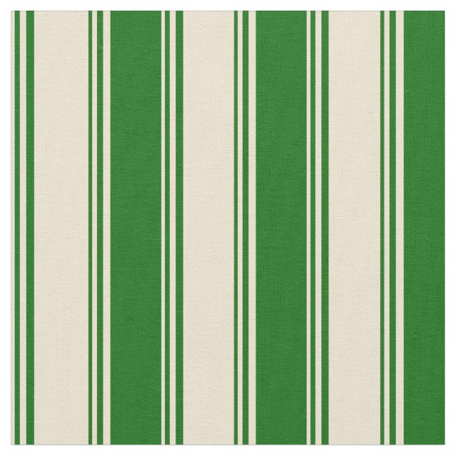 Beige & Dark Green Coloured Stripes Fabric (Close Up)