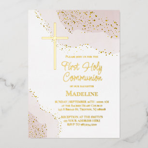 beige dark pink watercolor First Holy Communion
