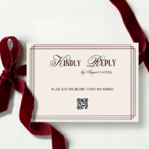 Beige Dark Red Old Money Wedding QR code RSVP Card