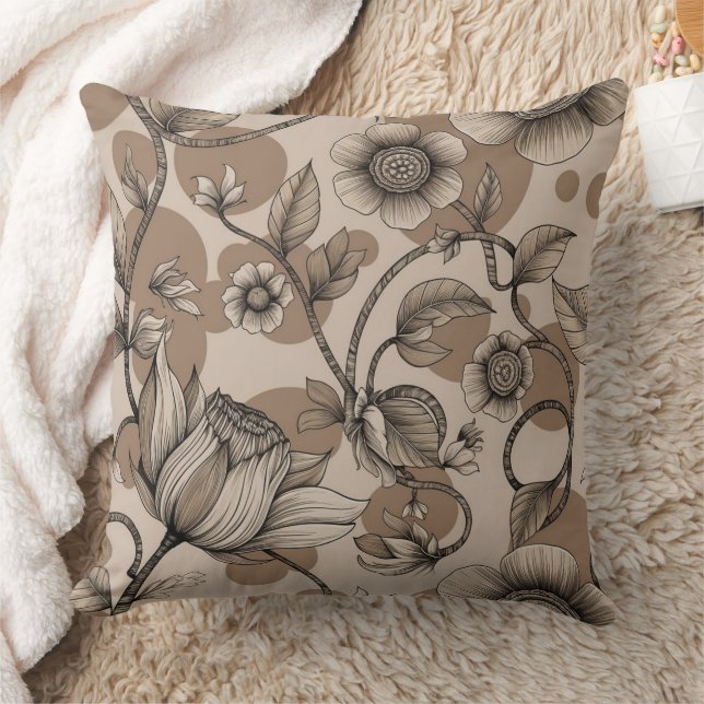 Beige Decoration with Flowers Cushion (Blanket)