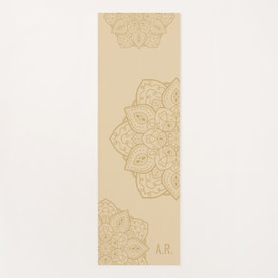 Beige Decorative Modern Mandala With Initials Yoga Mat