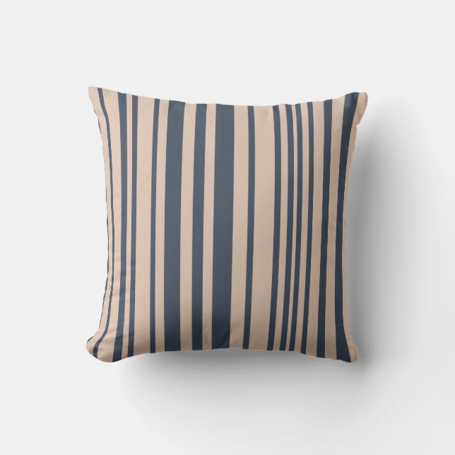 Beige/Deep Blue Simple Stylish Stripe Pattern Cushion (Front)