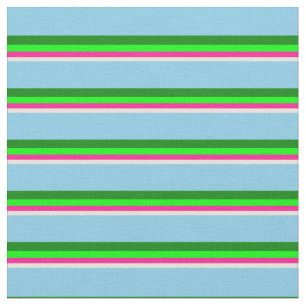 Beige, Deep Pink, Lime, Green, and Sky Blue Lines Fabric