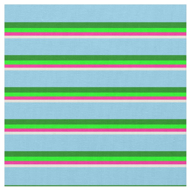Beige, Deep Pink, Lime, Green, and Sky Blue Lines Fabric (Close Up)
