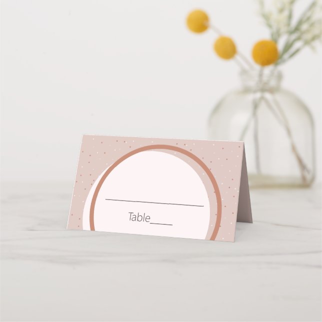 Beige Dots and Circles Wedding Place Card (Front)