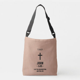 Beige Dotted Pattern Bible Chapter Verse Christian Crossbody Bag