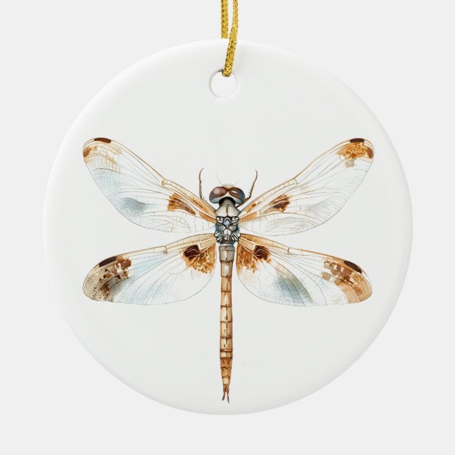 Beige dragonfly elegance minimalist nature design ceramic ornament (Front)