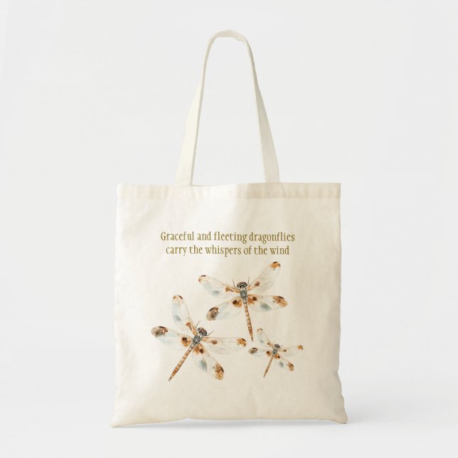Beige dragonfly elegance minimalist nature design tote bag (Front)