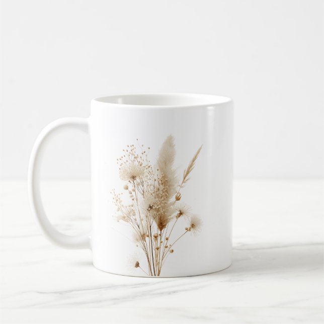 Beige Dried Flower Botanical Coffee Mug (Left)