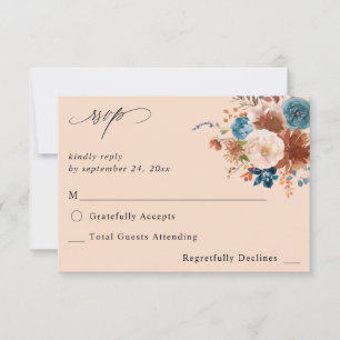 Beige & Dusty Blue Floral no Meal RSVP 2 - Beige Card