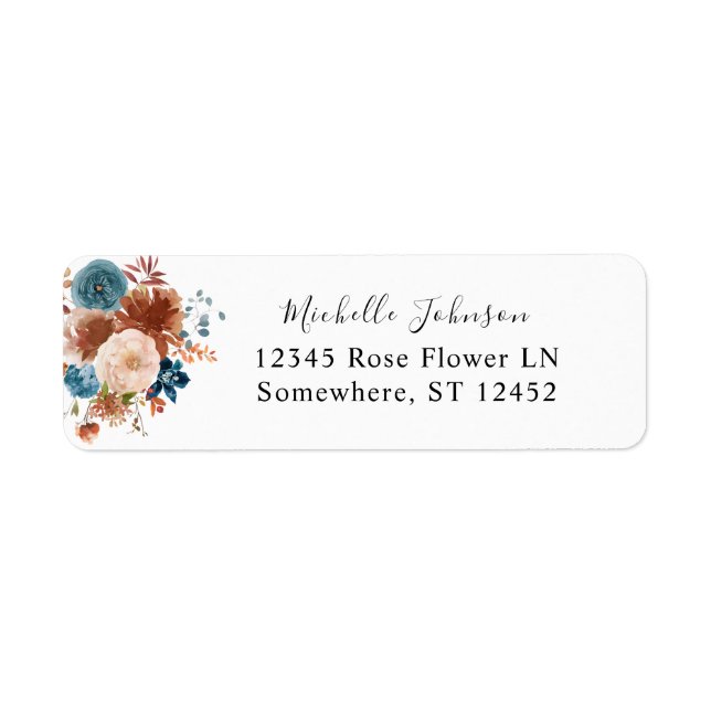 Beige & Dusty Blue Floral Return Address Label (Front)