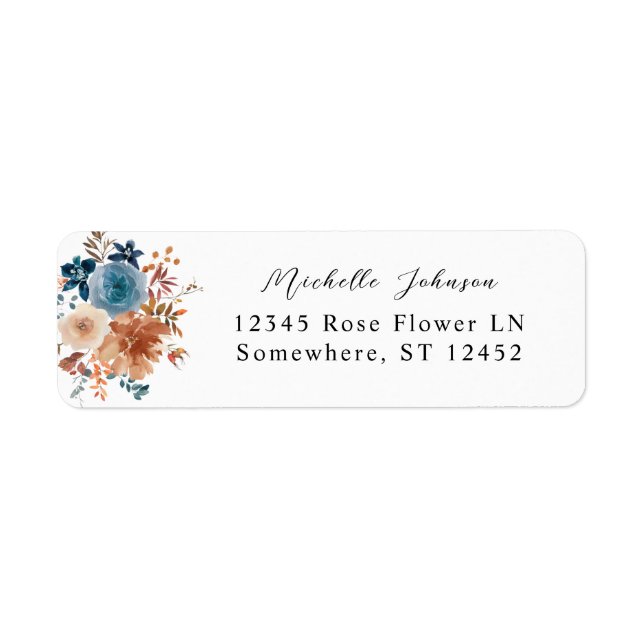 Beige & Dusty Blue Floral Return Address Label 2 (Front)