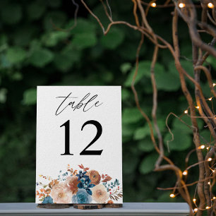 Beige & Dusty Blue Floral Table Number