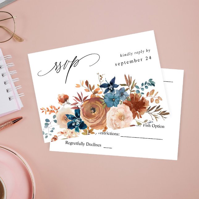 Beige & Dusty Blue Floral w Meal RSVP  (Creator Uploaded)