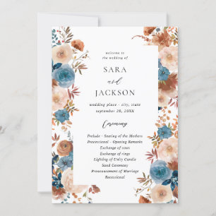 Beige & Dusty Blue Floral Wedding Ceremony Program