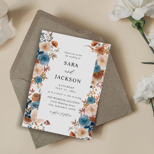Beige & Dusty Blue Floral Wedding Invitation