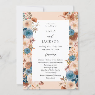 Beige & Dusty Blue Floral Wedding Program - Beige