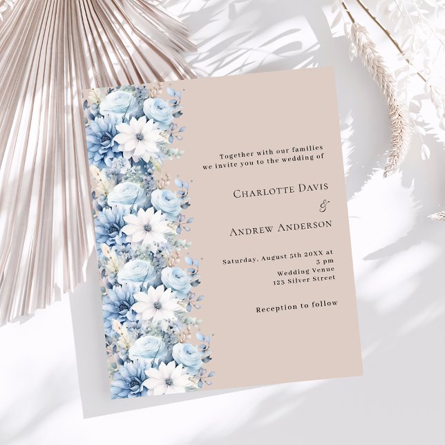 Beige dusty blue florals wedding invitation (Creator Uploaded)