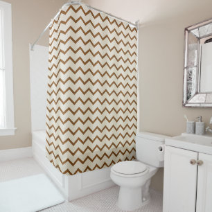 Beige & Earthy Brown Zigzag Pattern Shower Curtain